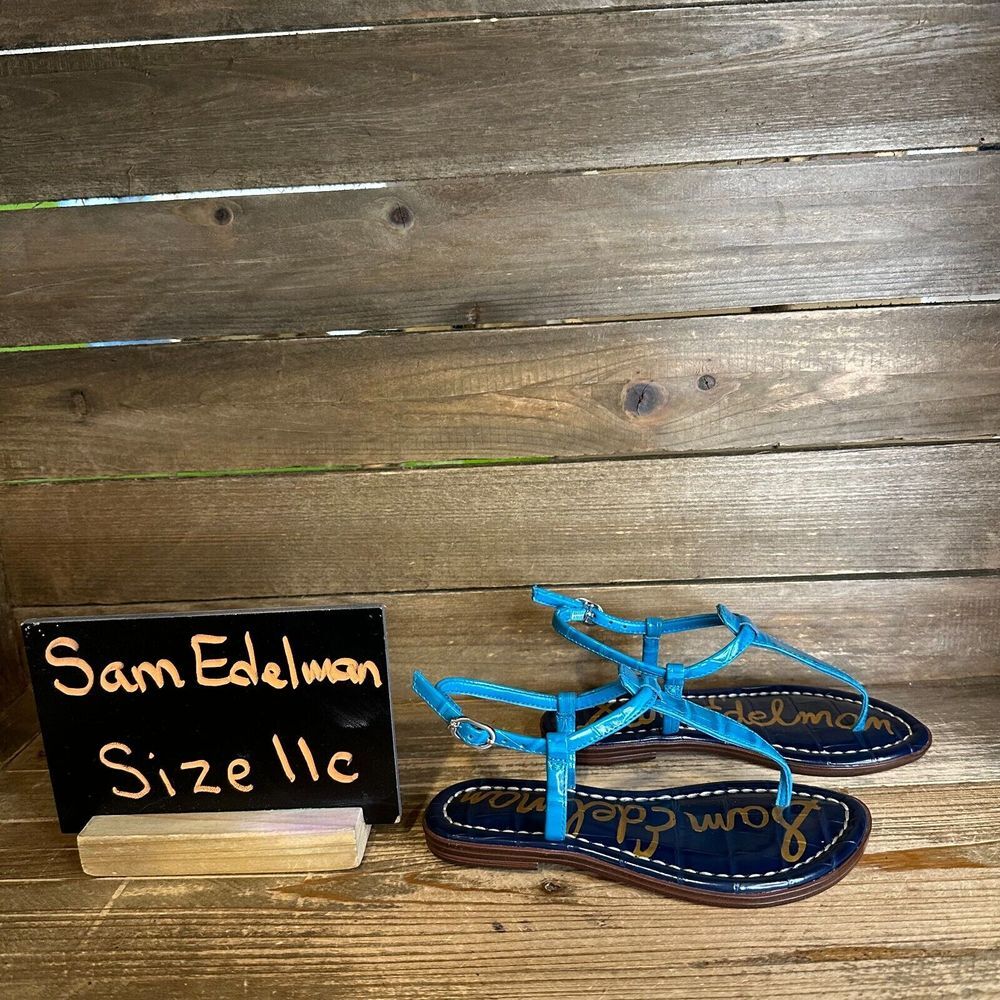 New NIB‎ Childrens Little Kids Sam Edelman Gigi Blue Leather Sandals Size 11 C